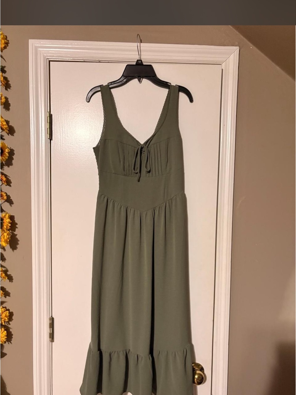 Inspired Hearts Olive Maxi Dress with Tie Front